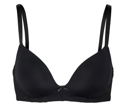 Soutien-gorge noir avec dentelle et nœud au centre.