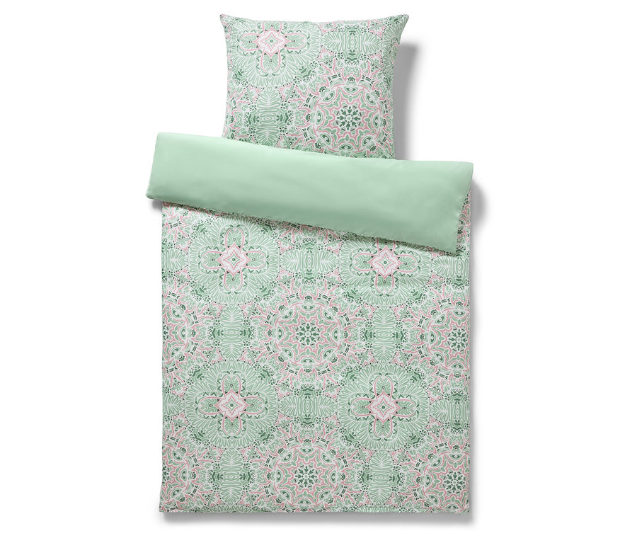 Parure de lit en microfibre verte de taille standard avec un motif géométrique.