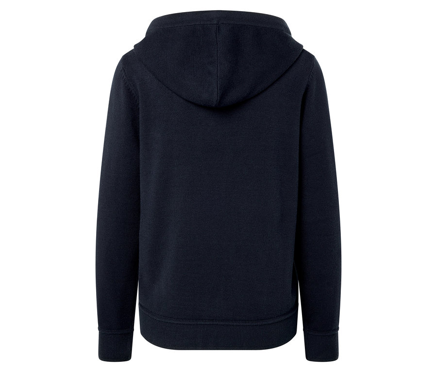 Vue arrière d'un sweat à capuche bleu foncé.