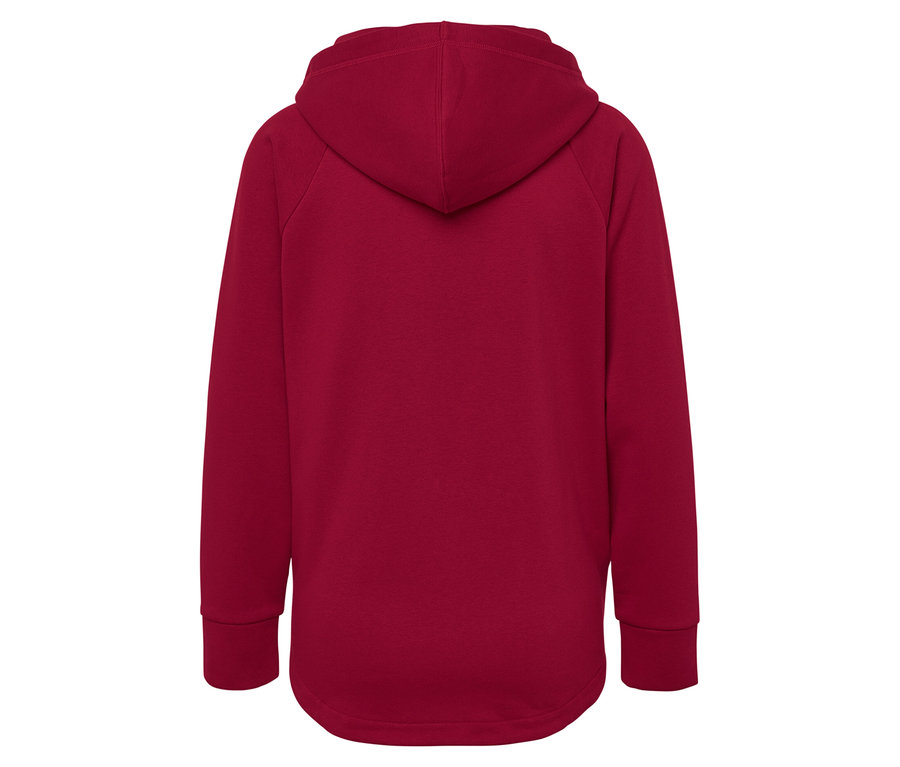 Vue arrière d'un sweat à capuche bordeaux.