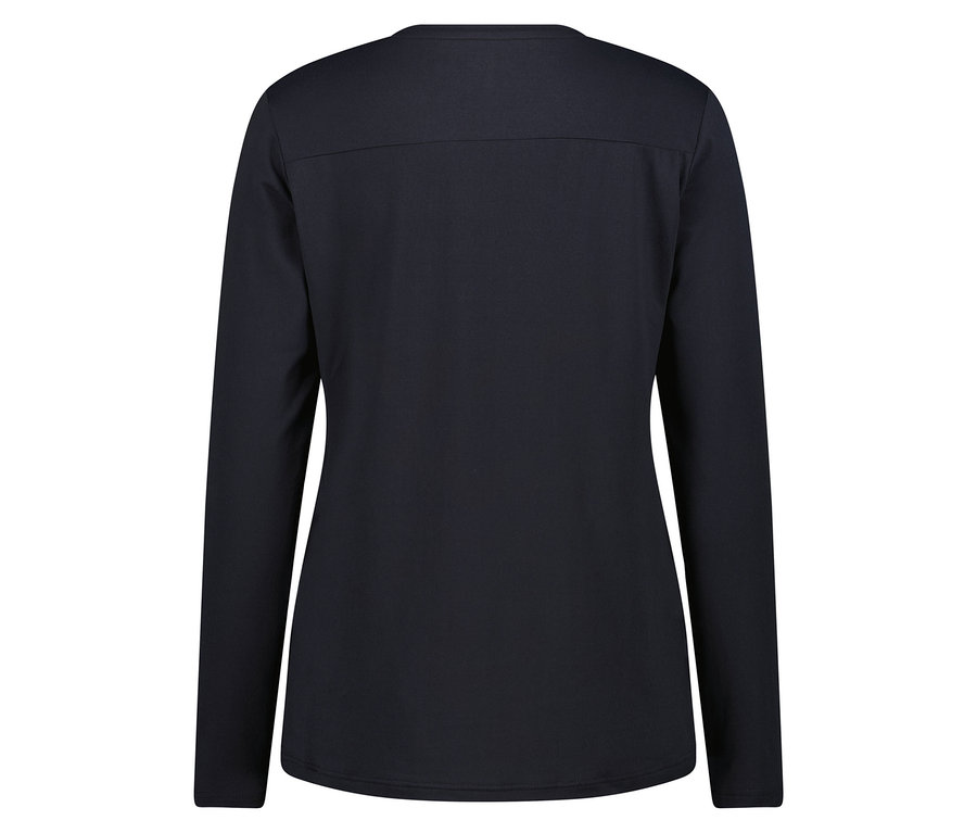 Chemisier bleu marine à manches longues pour femme vu de dos.