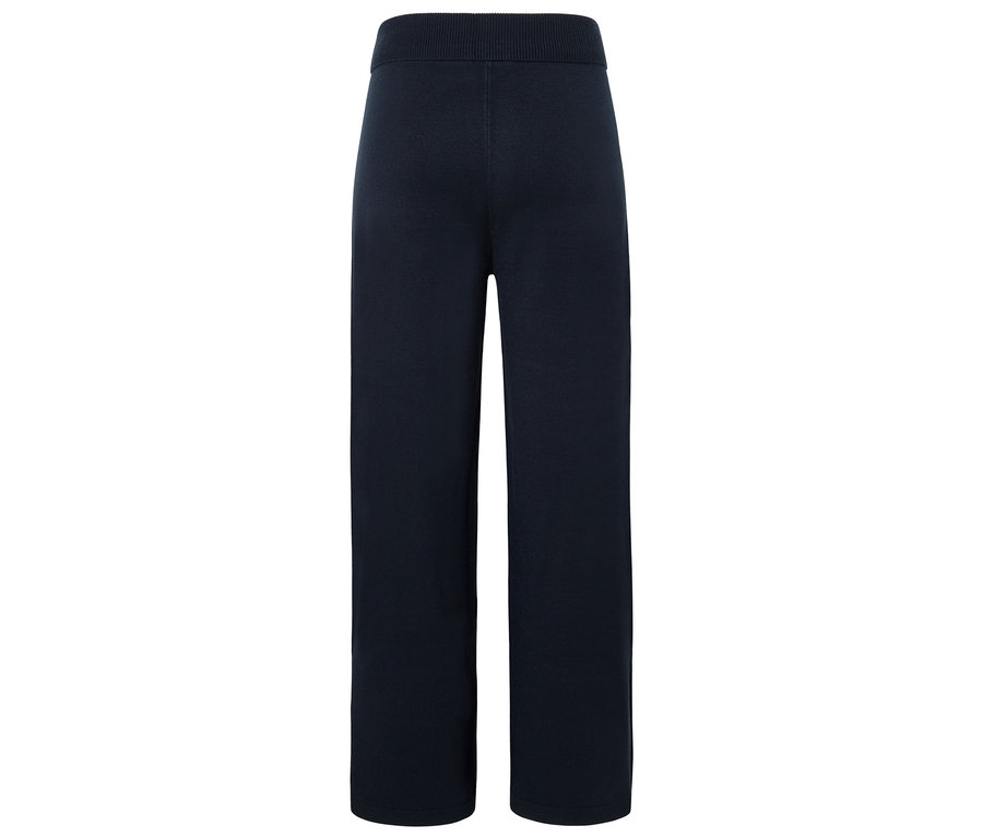 Pantalon large en tricot bleu marine avec taille élastique.