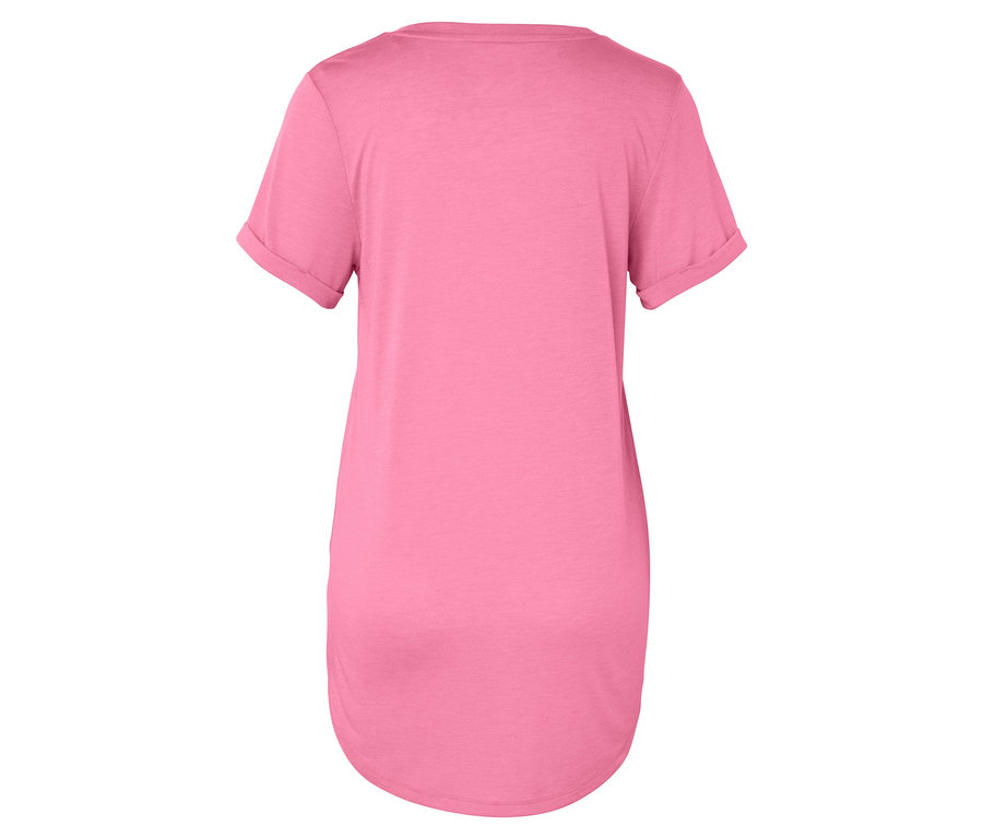 Vue arrière d'un t-shirt rose à manches courtes.