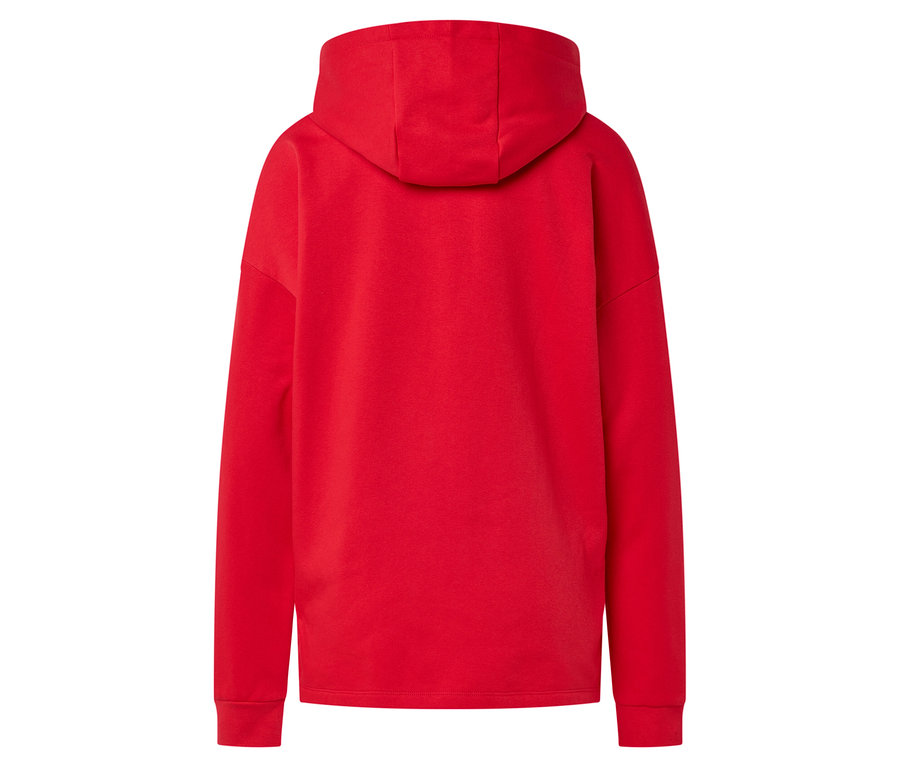 Vue arrière d'un sweat à capuche rouge.