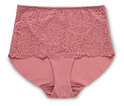 Culotte taille haute pêche pour femme avec dentelle florale.