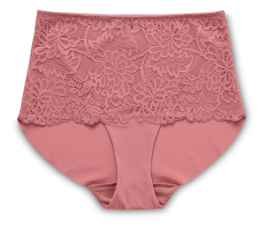 Culotte taille haute pêche pour femme avec dentelle florale.