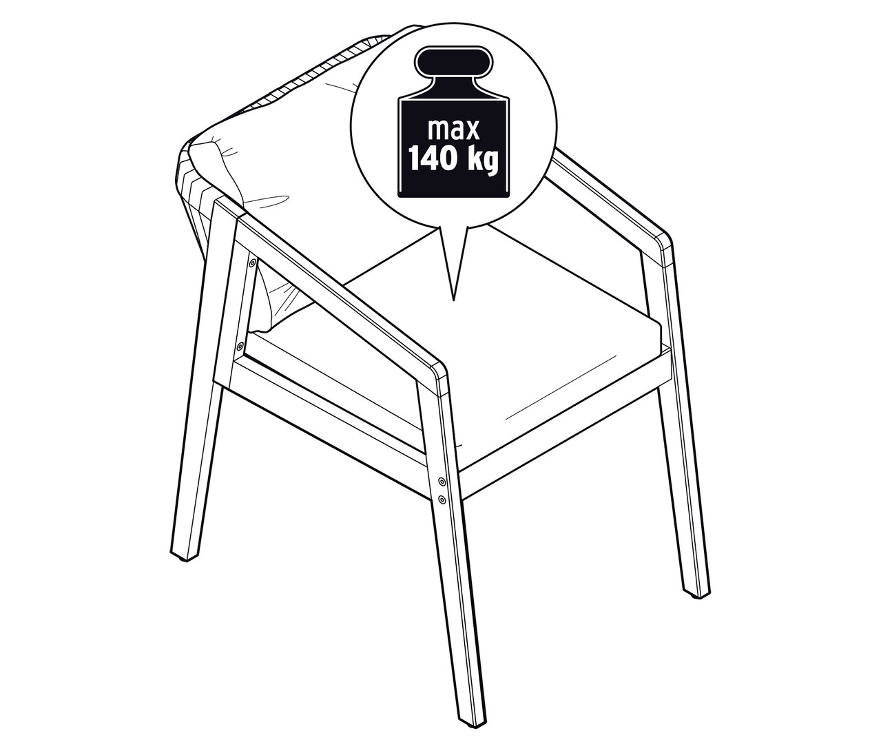 Illustration d'une chaise de jardin classique avec une limite de poids.