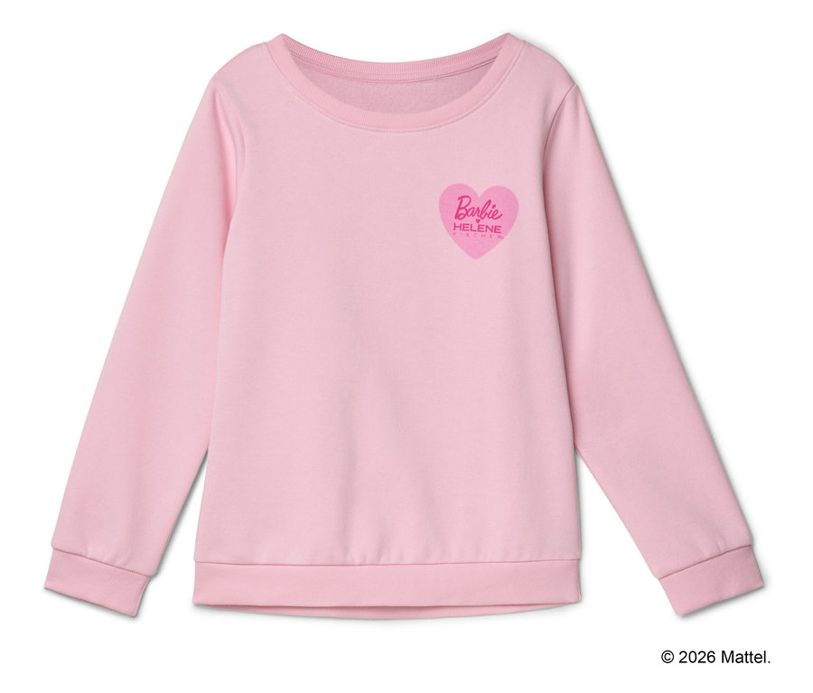 Sweat-shirt rose avec un logo Barbie en forme de cœur.