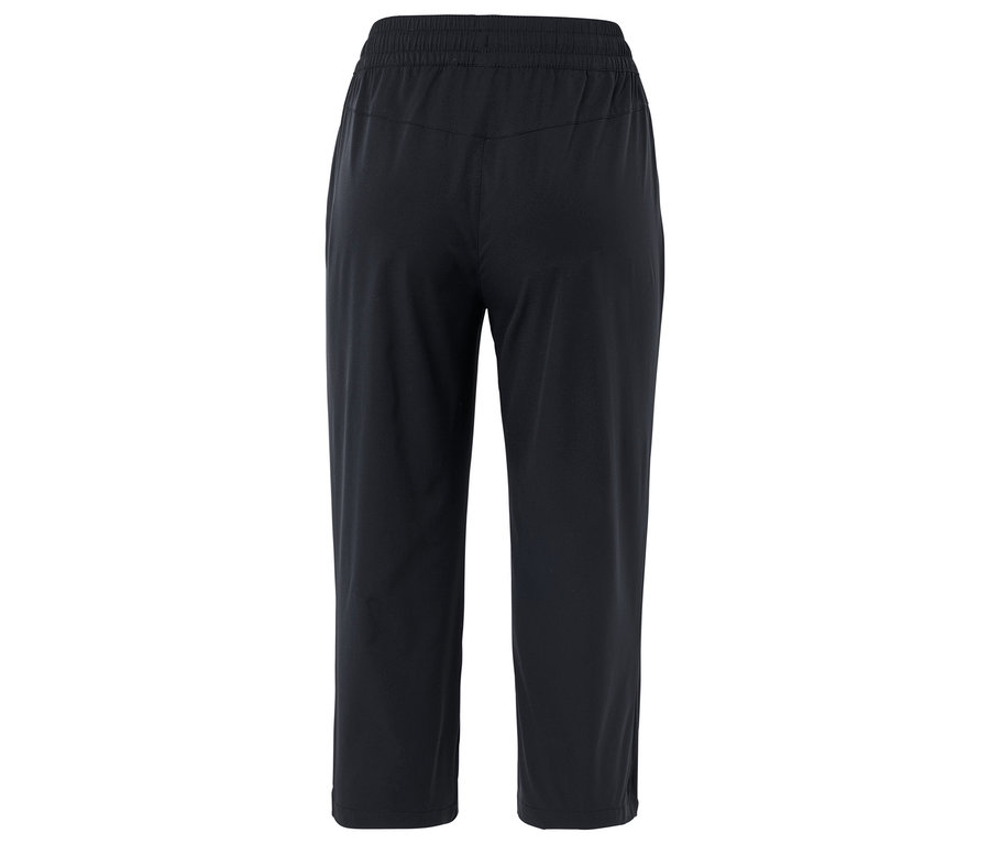 Vue arrière d'un pantalon noir avec une taille élastique.