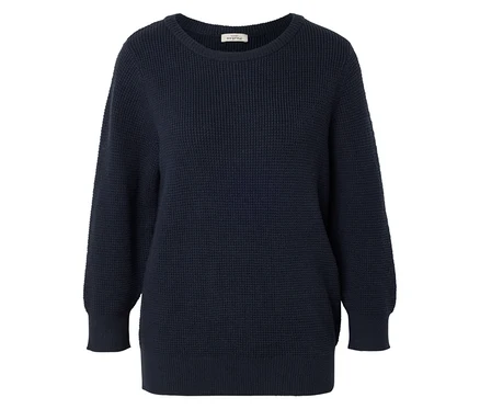 Pull en tricot bleu marine à manches longues et col rond.