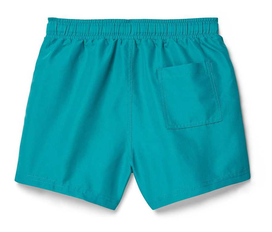 Short de bain turquoise avec taille élastique et poche plaquée à l'arrière.