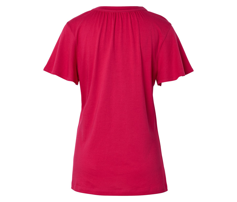 Vue arrière d'un t-shirt rose à manches courtes.