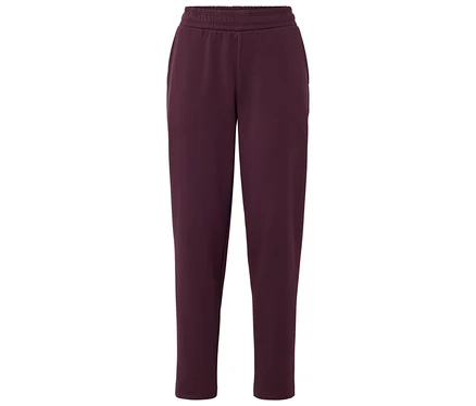 Pantalon de survêtement bordeaux avec taille élastique et poches latérales.