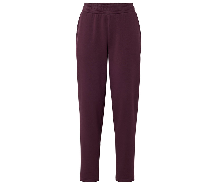 Pantalon de survêtement bordeaux avec taille élastique et poches latérales.