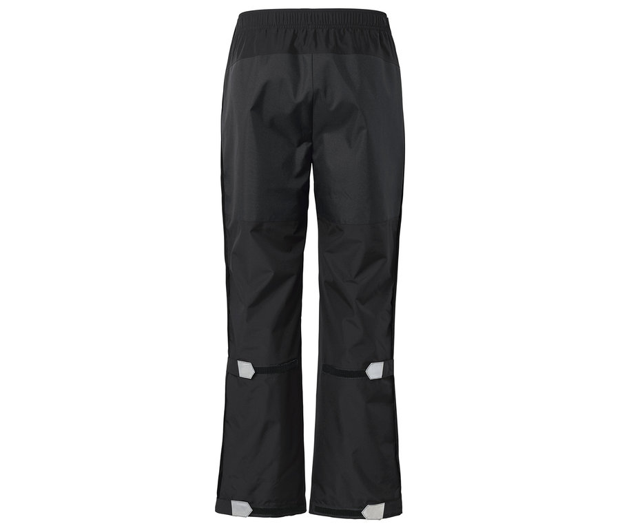 Pantalon de pluie noir avec détails réfléchissants aux extrémités des jambes.