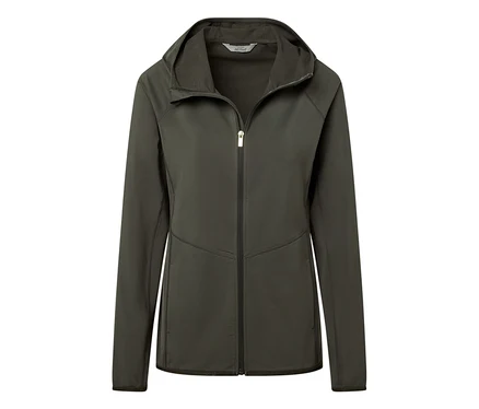 Veste de sport verte avec fermeture éclair et capuche.