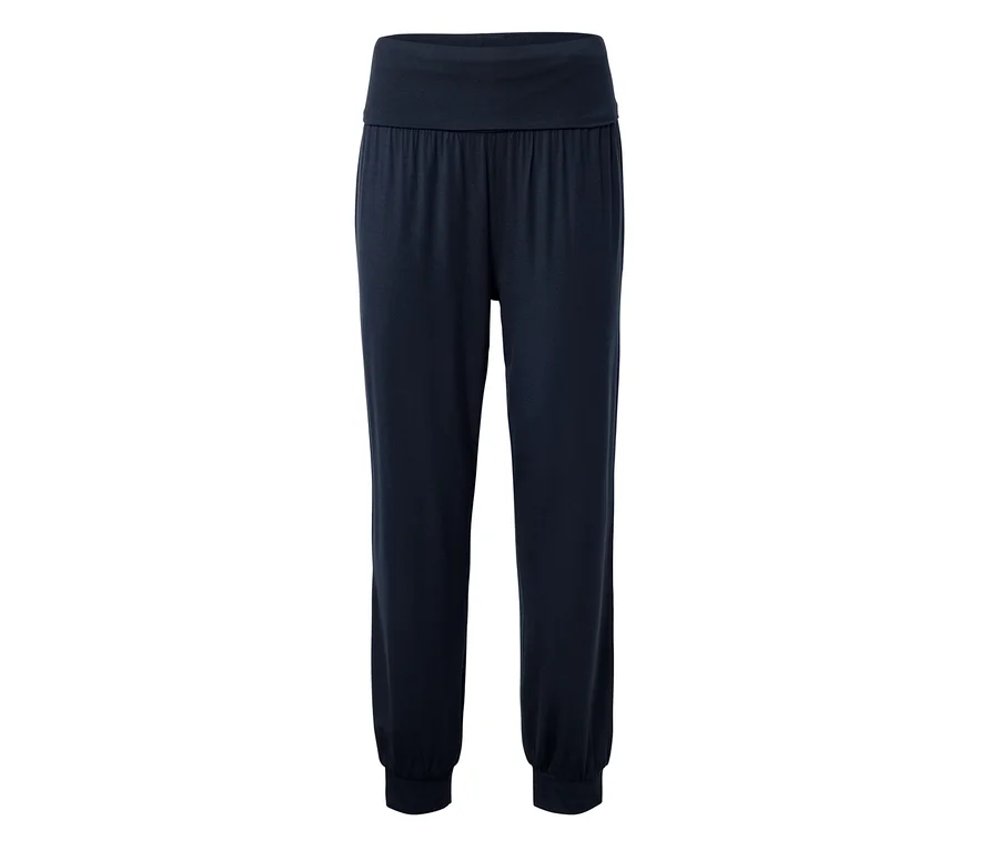 Pantalon de survêtement long en jersey bleu marine avec large ceinture et chevilles élastiquées.