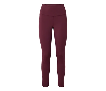 Legging bordeaux taille haute sur fond blanc.