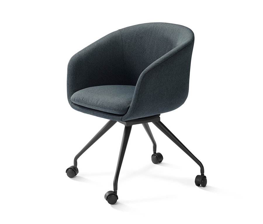 Chaise de salle à manger pivotante grise à roulettes.