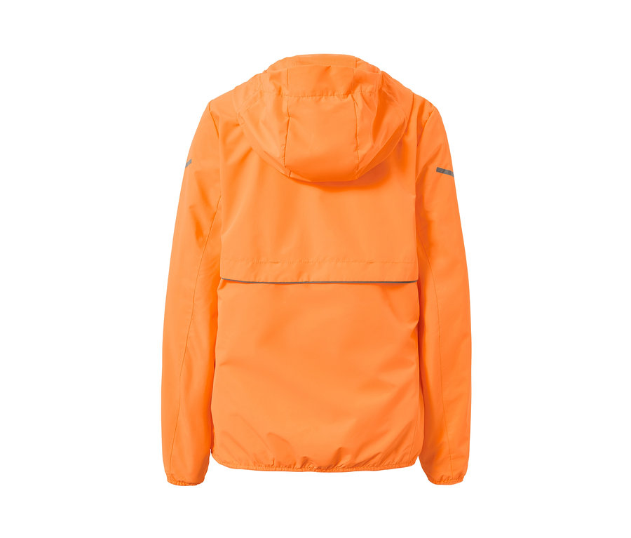 Vue arrière de la veste de sport coupe-vent orange fluo.