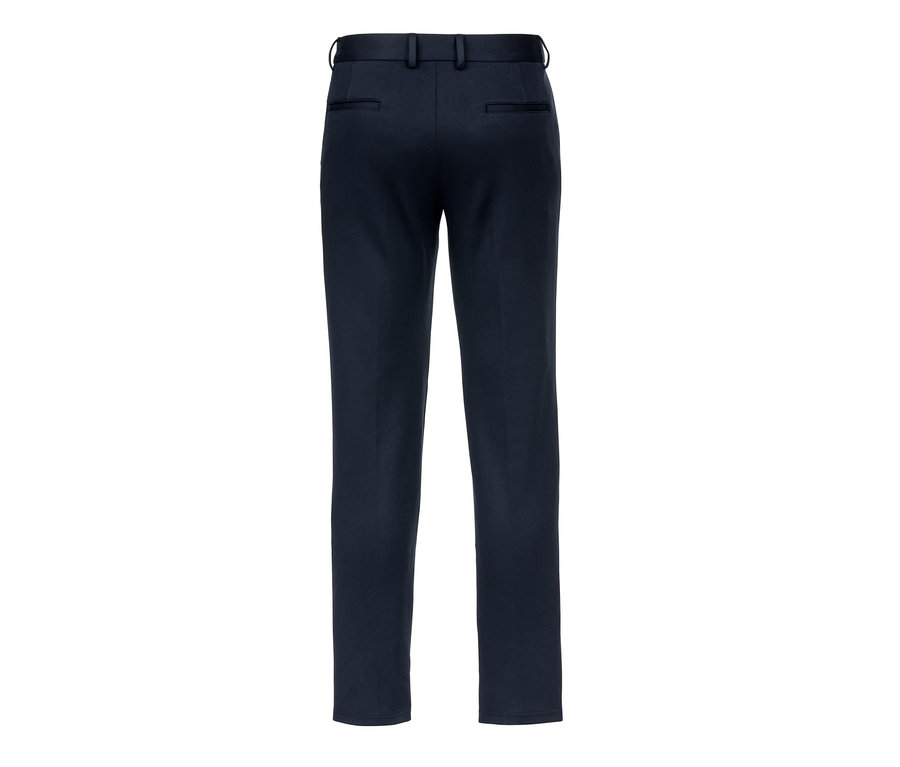 Pantalon chino en jersey bleu marine vu de dos.