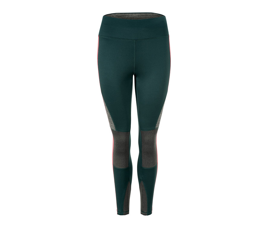Legging thermique vert foncé avec détails roses et gris.