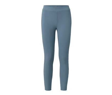 Un legging bleu sur fond blanc.