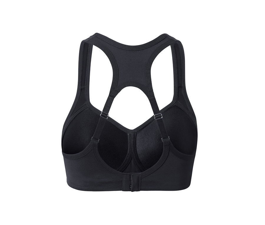 Gros plan d'un soutien-gorge de sport noir.