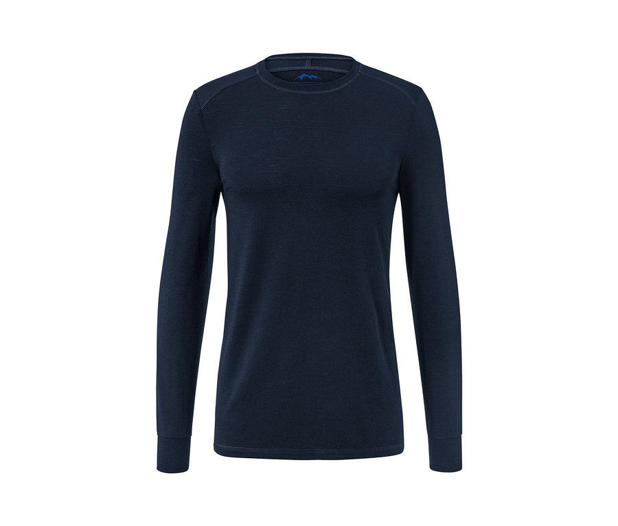 T-shirt manches longues bleu marine avec de la laine certifiée RWS.
