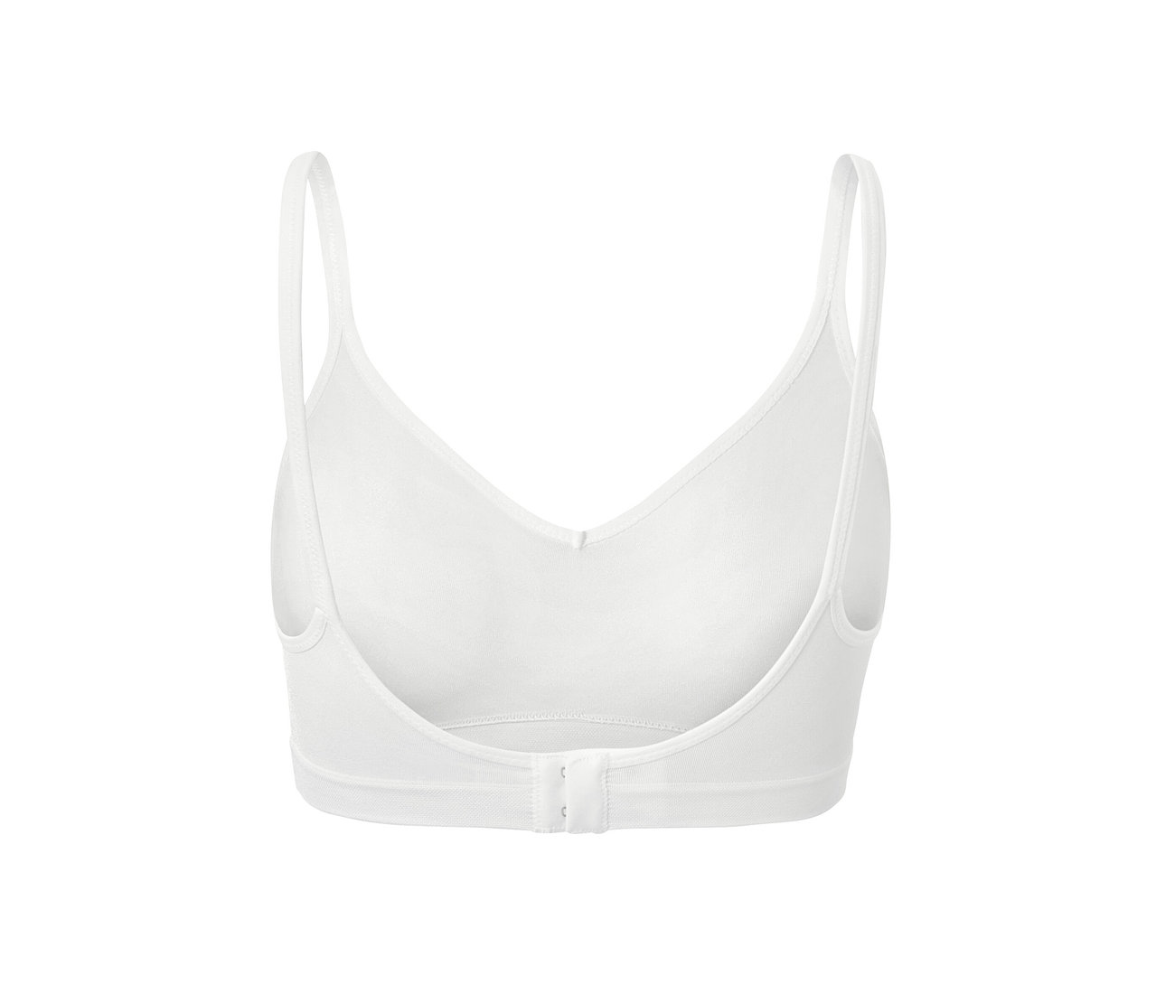 Vue détaillée de l'arrière d'un soutien-gorge doux Seamless blanc.
