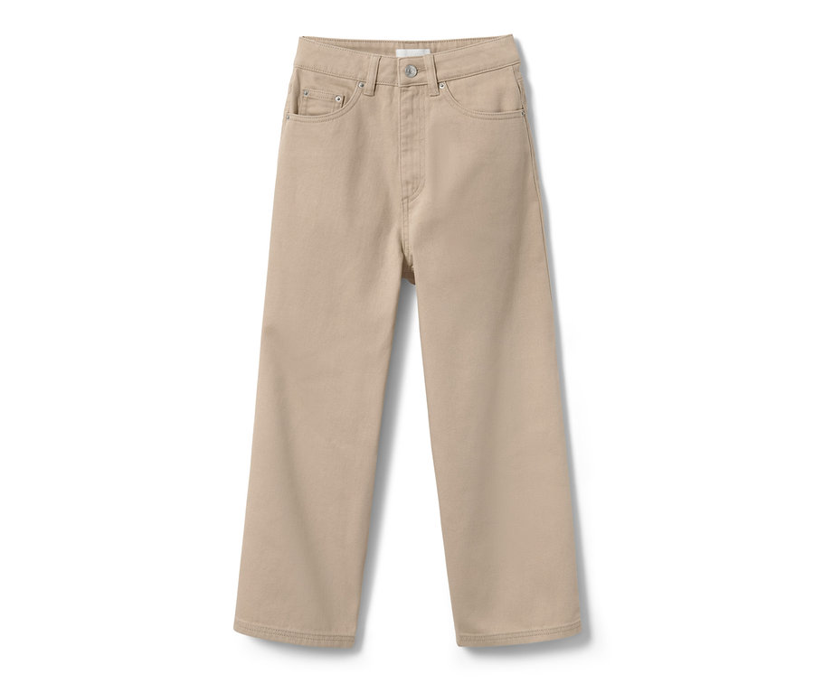 Jean pour enfant beige – Coupe « Lena » sur fond blanc.