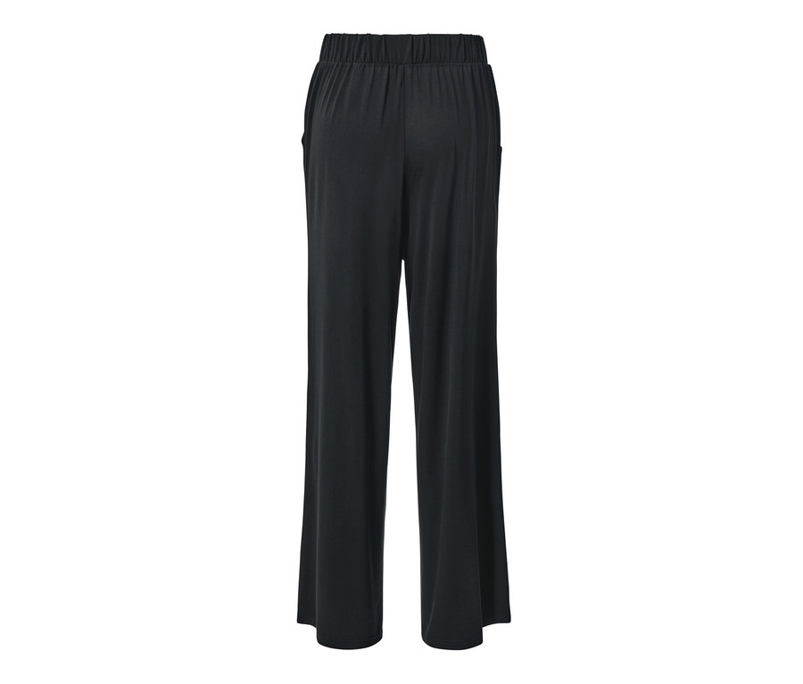 Vue détaillée de l'arrière d'un pantalon palazzo noir.