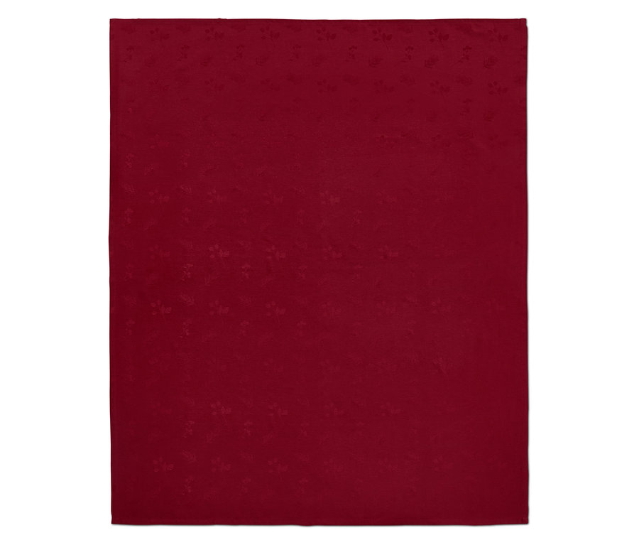 Une nappe rouge en jacquard.