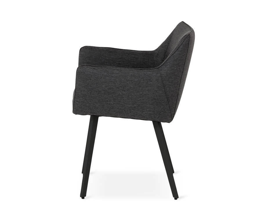 Vue latérale d'un fauteuil de salon en mousse quick dry foam et housse tex extérieur de couleur anthracite.