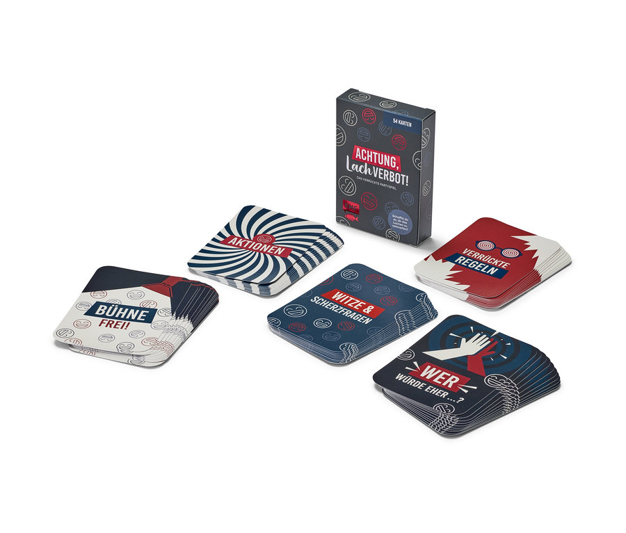 Jeu de cartes « Achtung, Lachverbot! » (Attention, interdit de rire !, en allemand).
