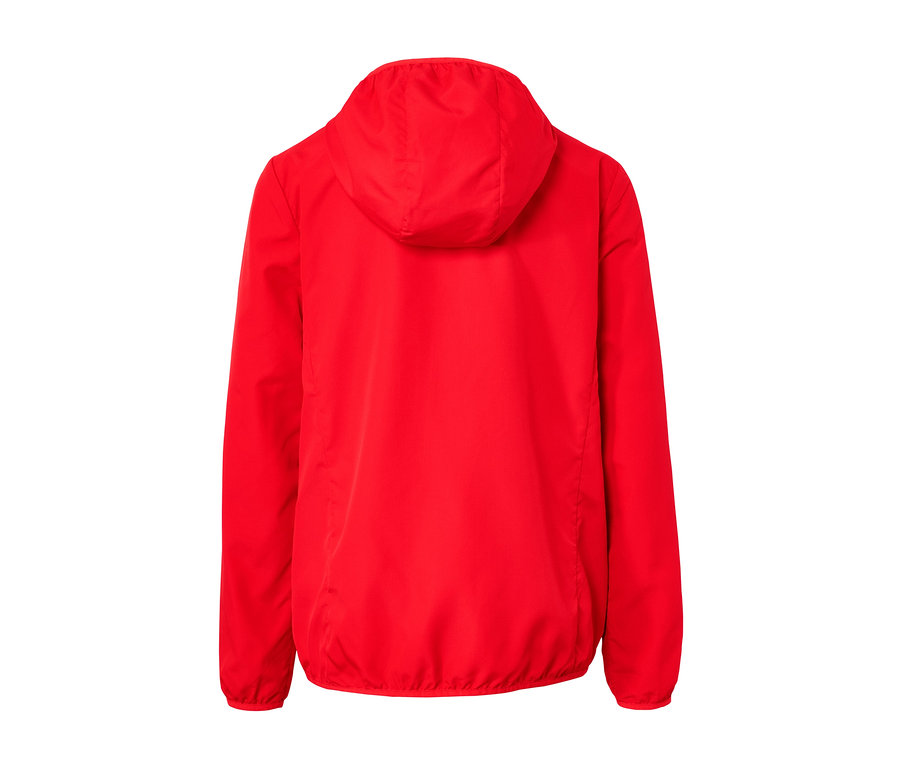 Détail du dos d'une veste fonctionnelle légère « pack me », rouge orange.