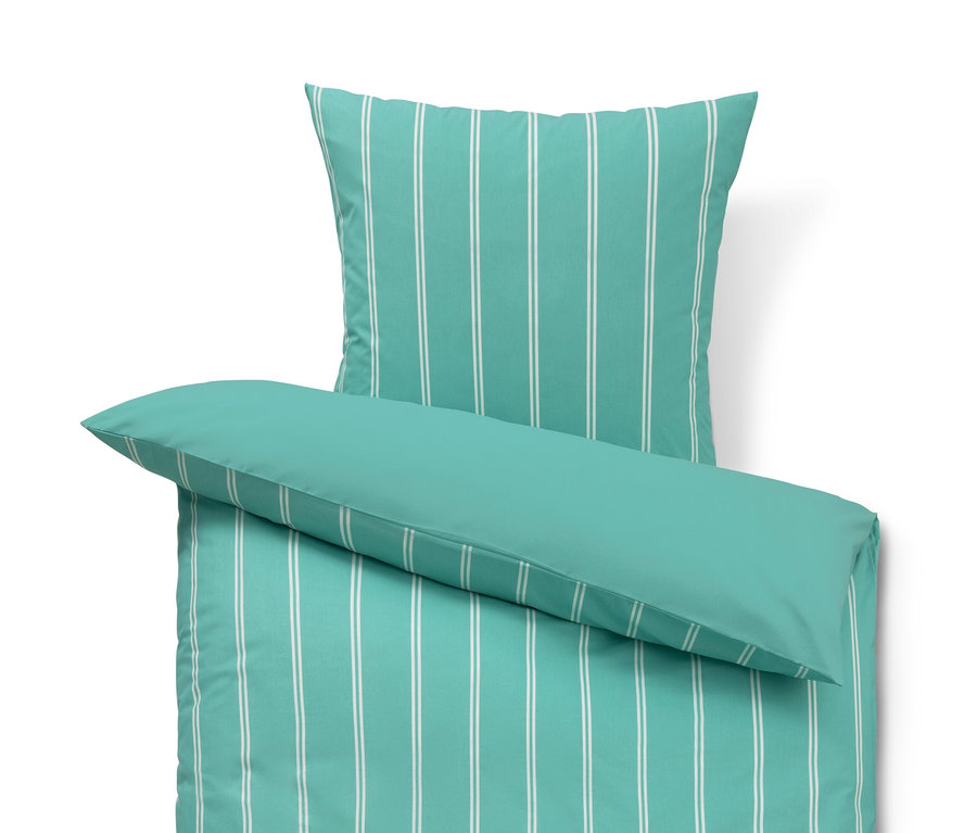 Housse de couette et taie d'oreiller en renforcé, taille normale, avec motif rayé.