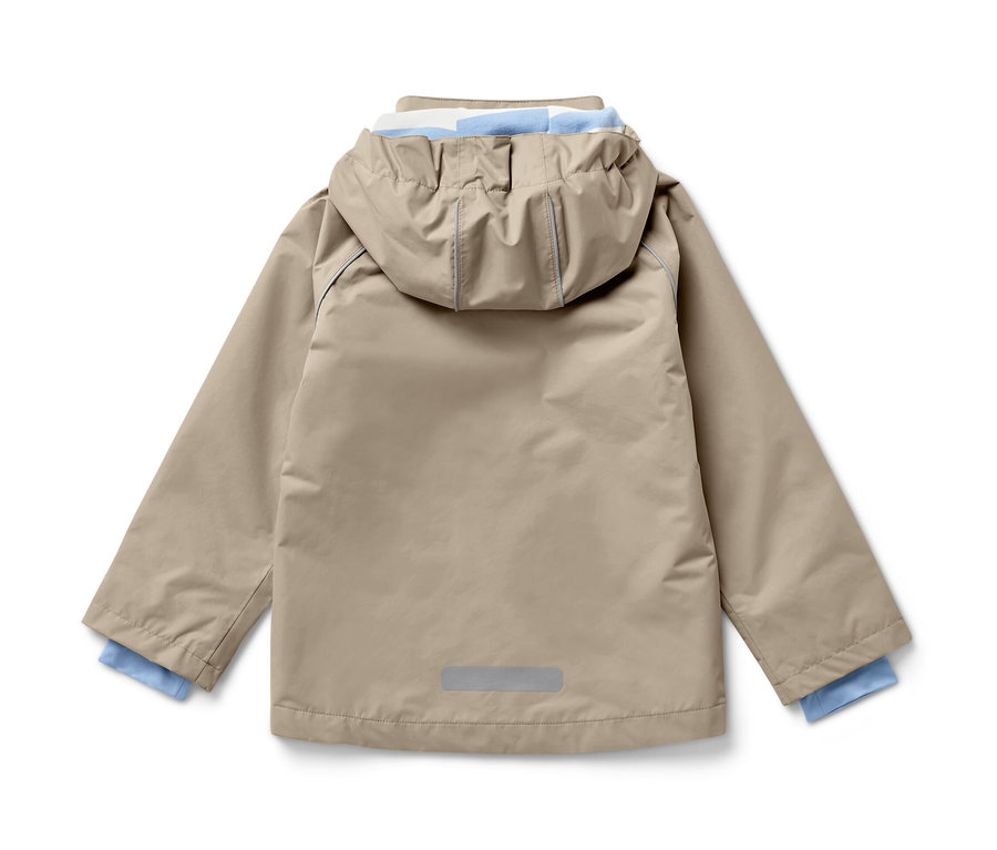 Vue arrière d'une veste de pluie marron pour enfant.