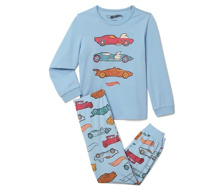 Pyjama bleu clair à manches longues avec des voitures Hot Wheels.
