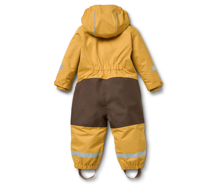 Combinaison jaune et marron avec capuche, vue arrière.