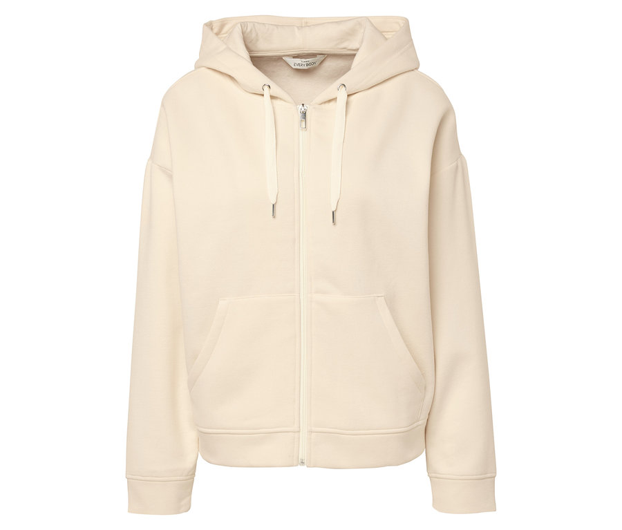 Sweat à capuche crème avec fermeture éclair.