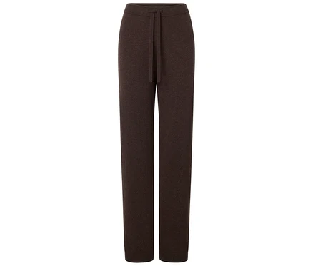 Pantalon en tricot marron avec cordon de serrage à la taille.