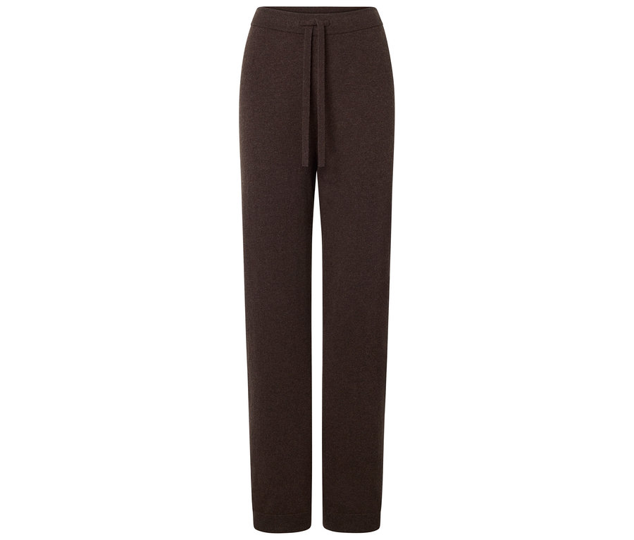 Pantalon en tricot marron avec cordon de serrage à la taille.