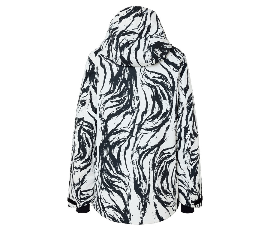 Vue arrière d'une veste blanche à motif zébré.
