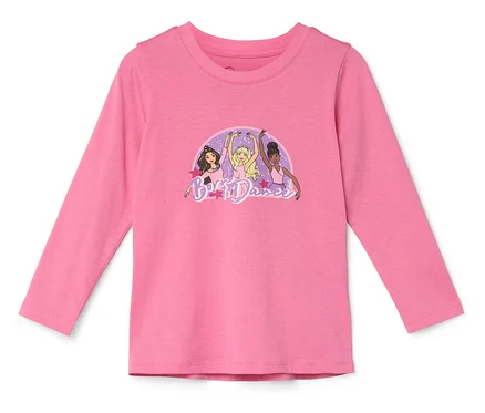 T-shirt rose à manches longues avec une image de trois danseuses.