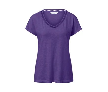 T-shirt violet en mélange avec modal à manches courtes et encolure en V.