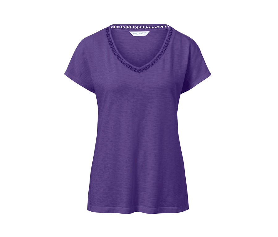 T-shirt violet en mélange avec modal à manches courtes et encolure en V.