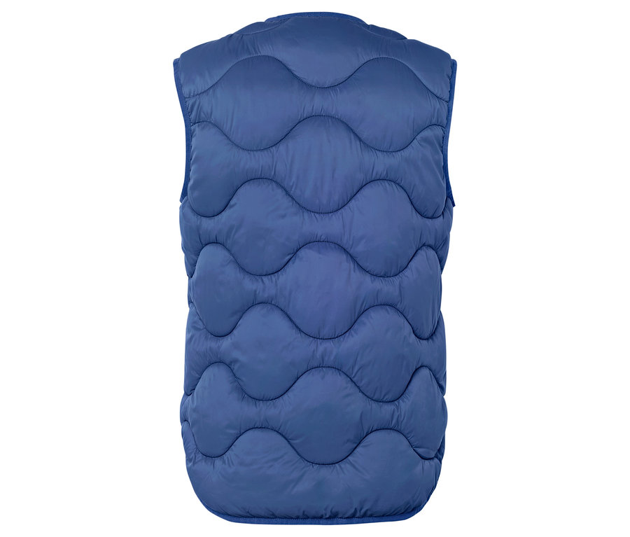 Vue arrière d'un gilet matelassé bleu marine.