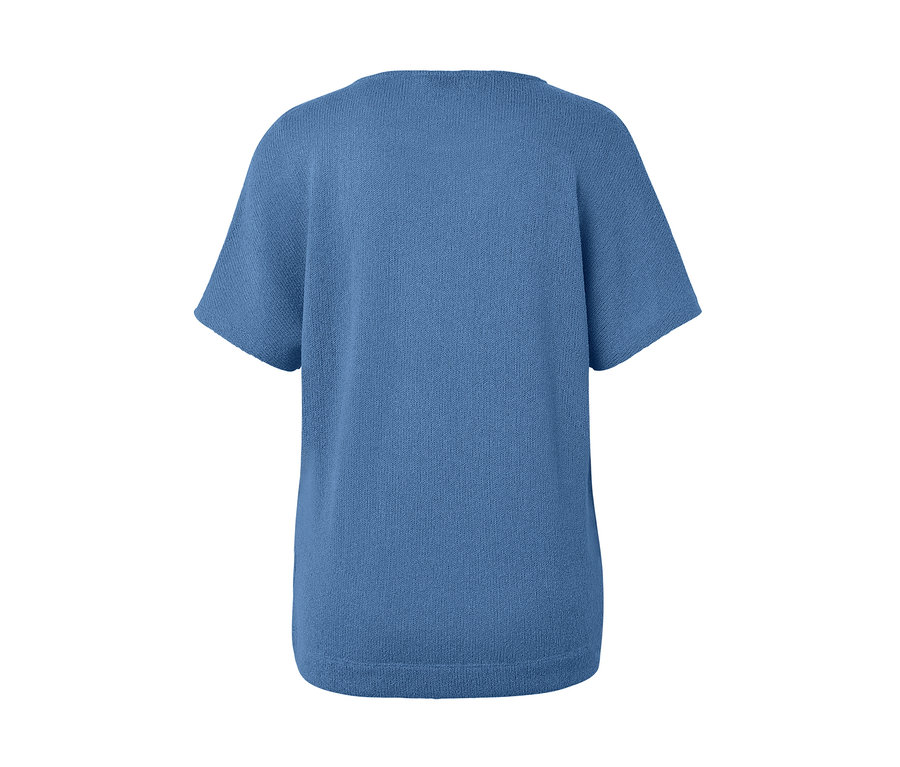 Vue détaillée de l'arrière d'un t-shirt structuré bleu.