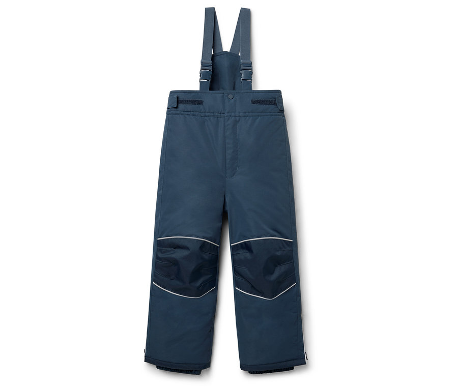 Pantalon de ski bleu pour enfants avec bretelles et genouillères.